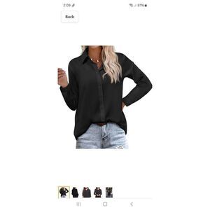 New Medium Zeagoo Black Long Sleeve Button Front Silky Dress Shirt Blouse NWT